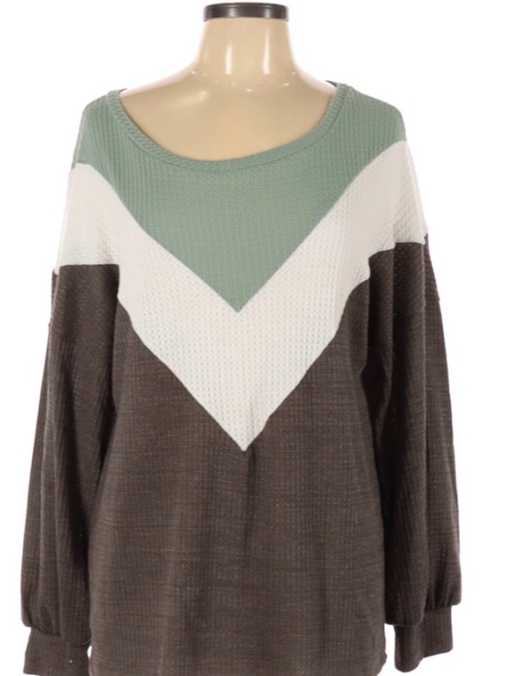 Boutique Bibi Colorblock Chevron Lightweight Sweater - Sage, White & Brown